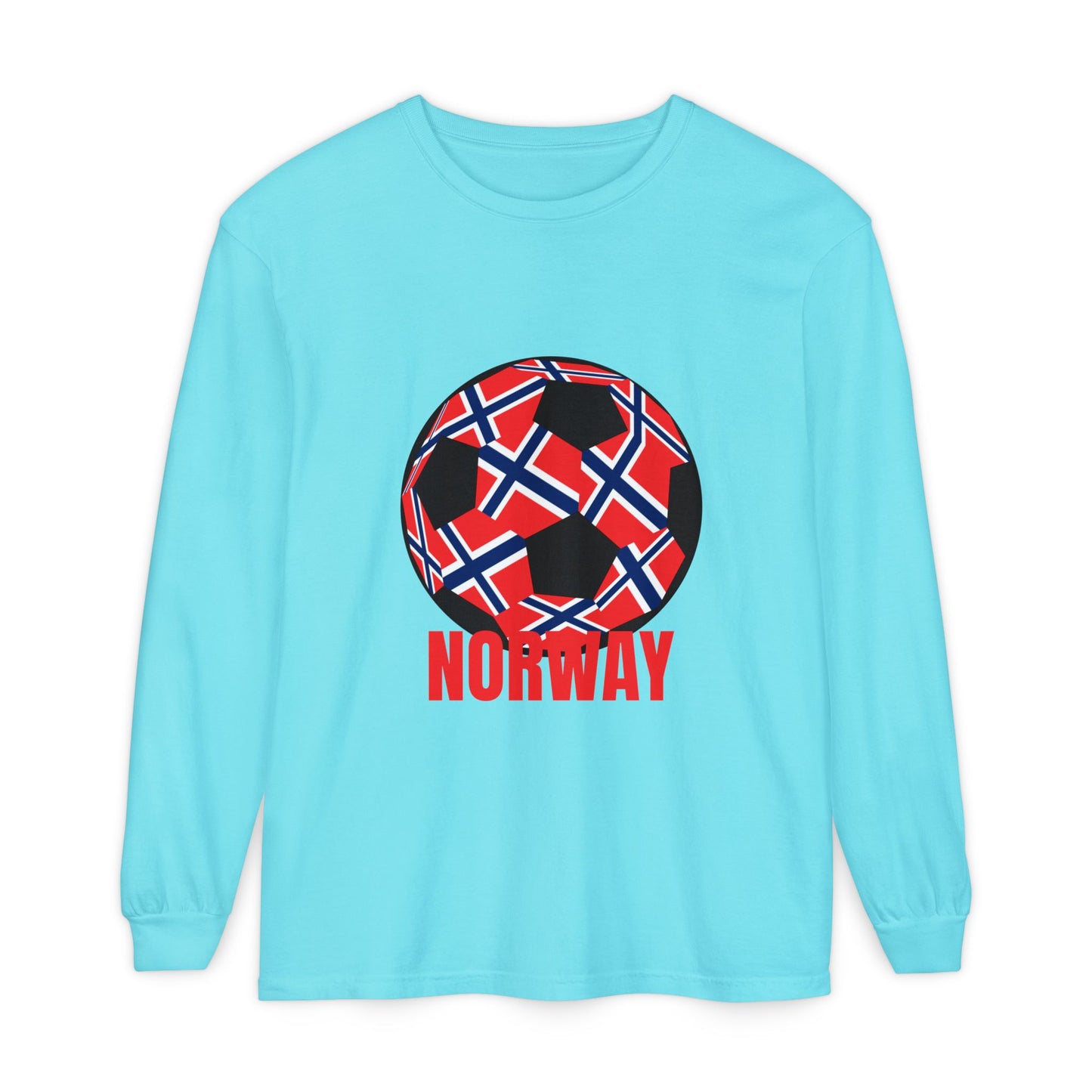 Norway Fan Specialty Soccer Ball Design T Shirt Long Sleeve Tee Red Print