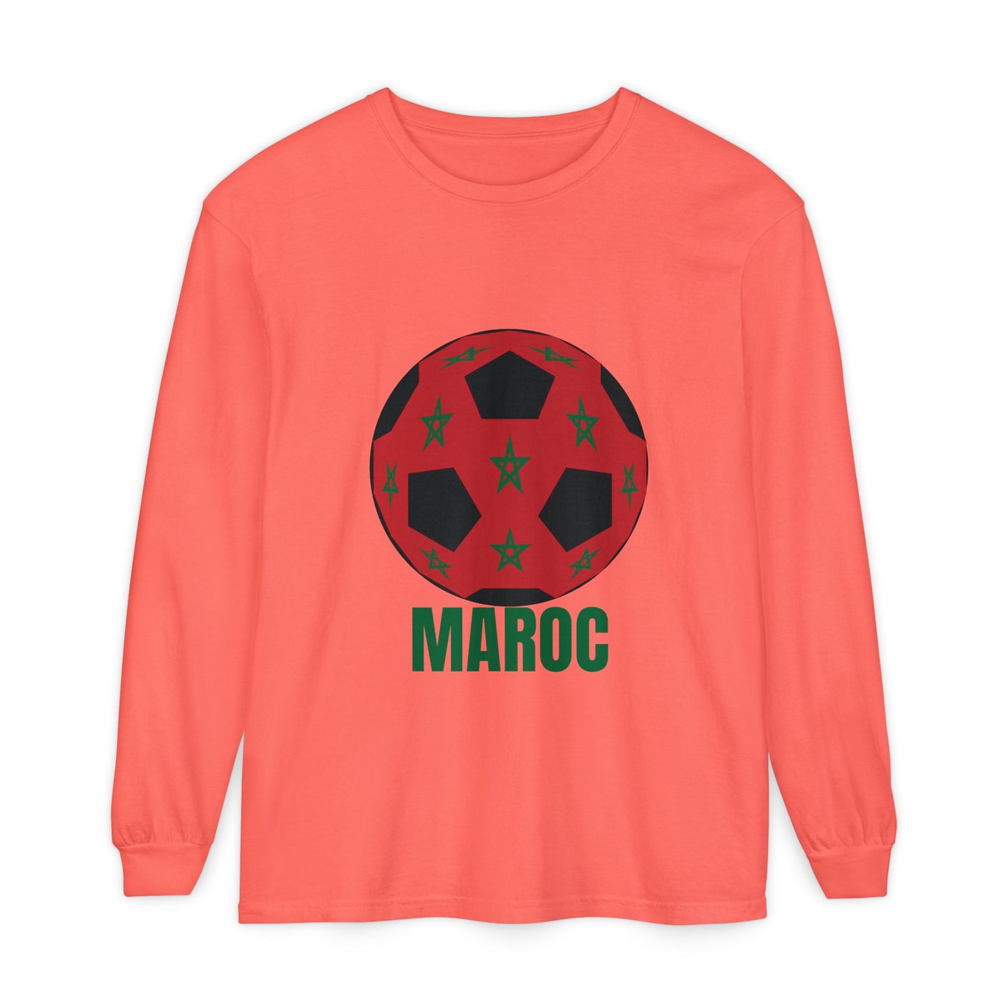 Morocco Maroc Fan Specialty Soccer Ball Design T Shirt Long Sleeve Green Print