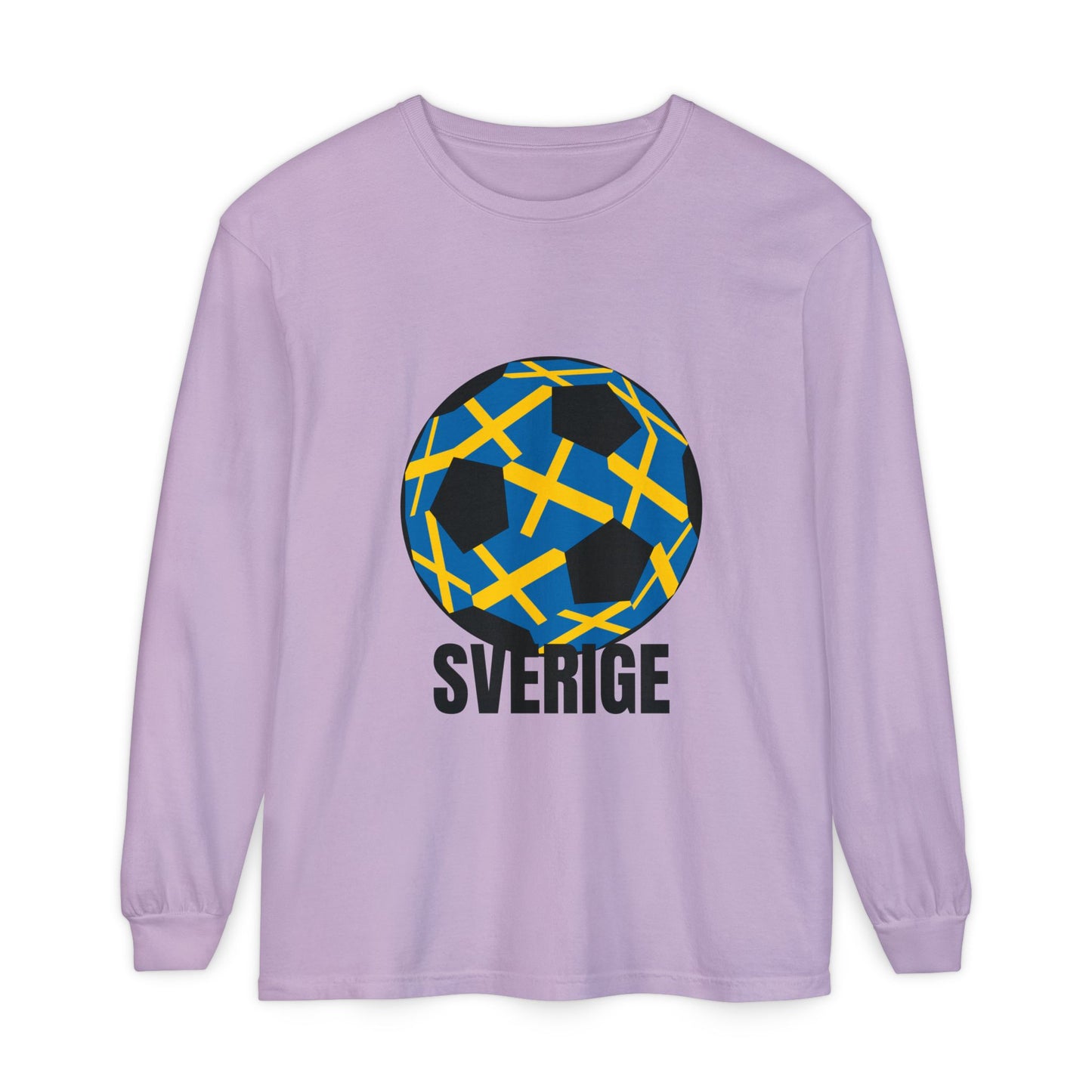Sverige Fan Specialty Soccer Ball Design  Long Sleeve T‑Shirt Black Text