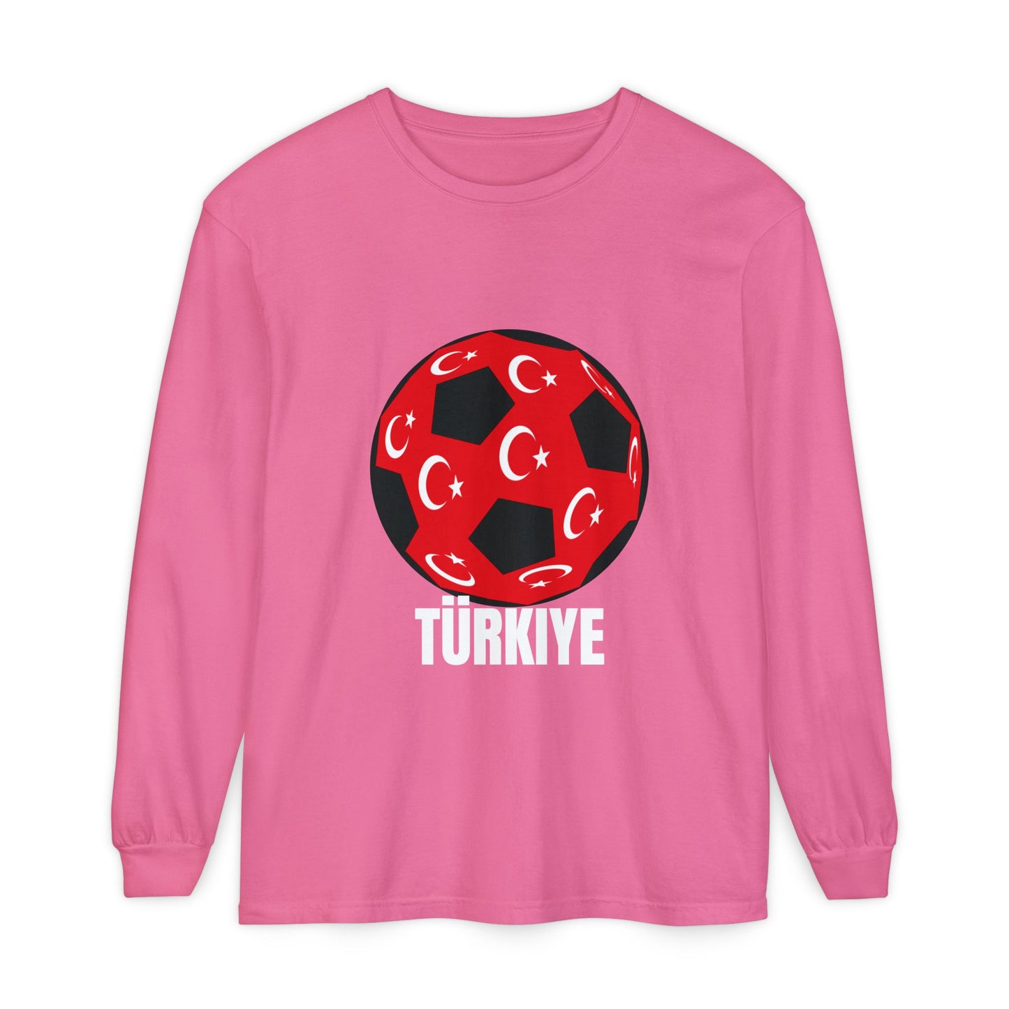 Türkiye Fan Specialty Soccer Ball Design Long Sleeve Tee White Text