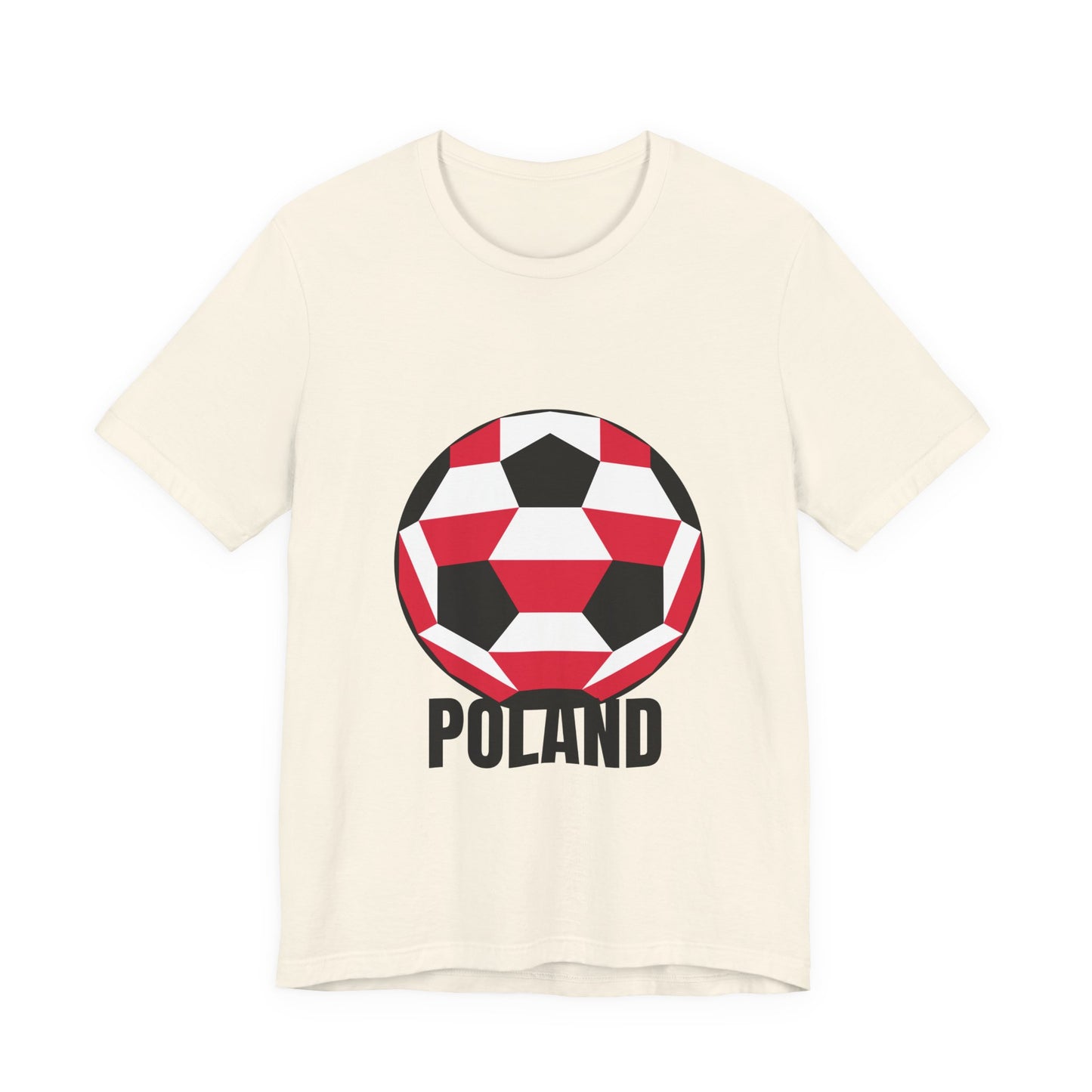 Poland Fan Specialty Soccer Ball Design T Shirt Black Text