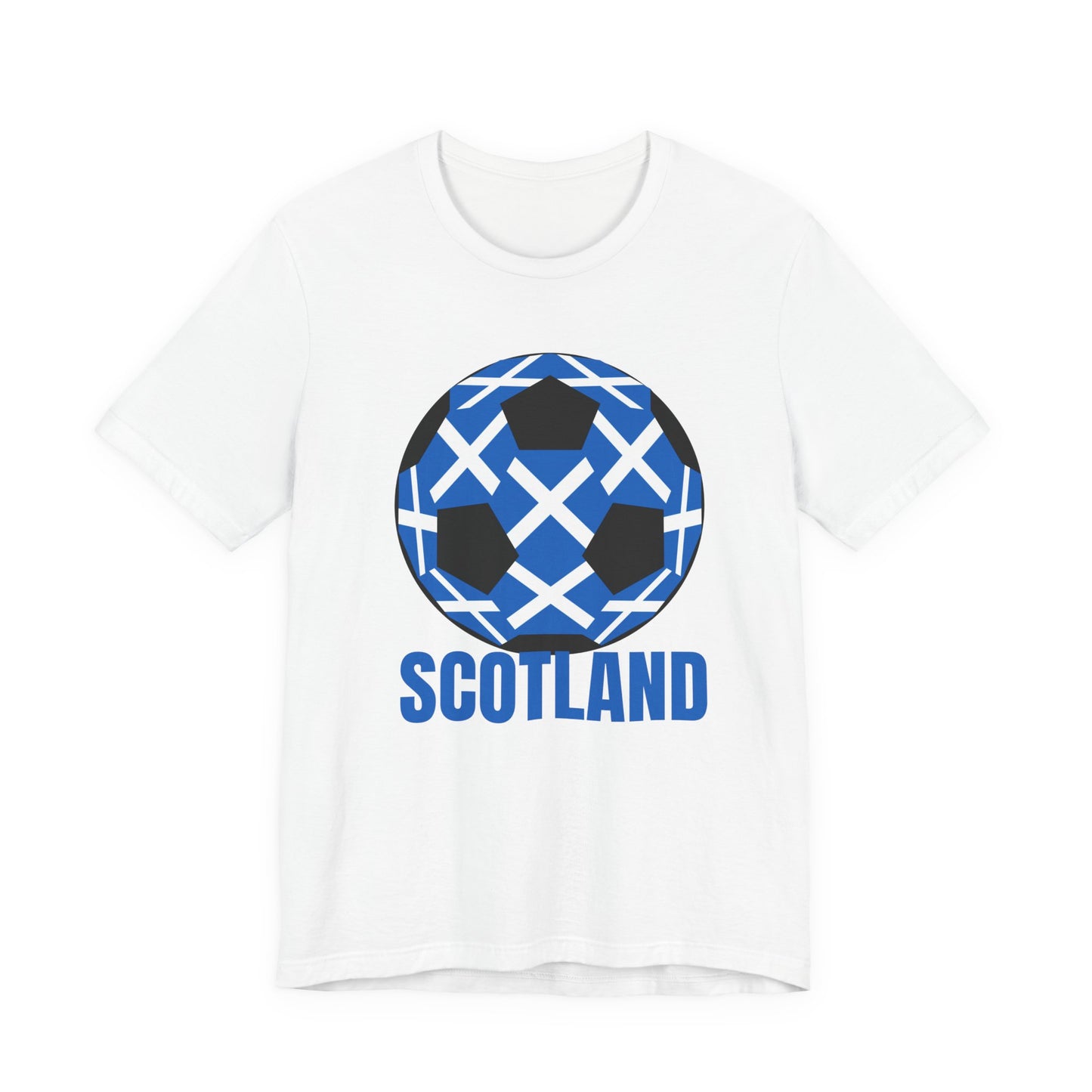 Scotland Fan Specialty Soccer Ball Design T Shirt Blue Text
