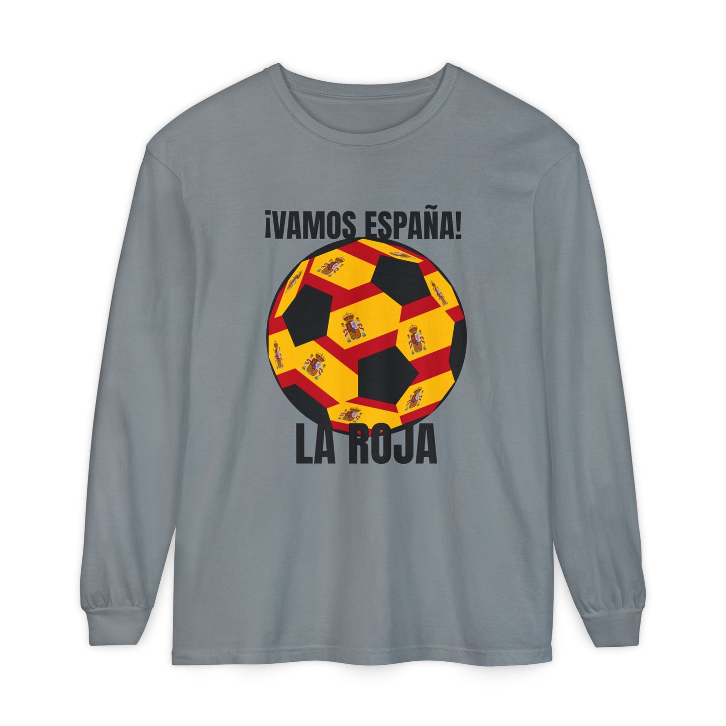 La Roja Soccer Long Sleeve Tee - ¡Vamos España! Stadium Fan Shirt Black Text