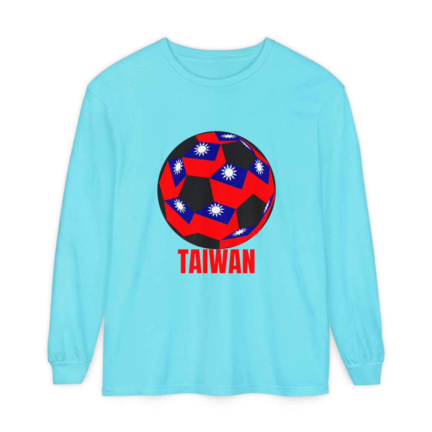 Taiwan Fan Specialty Soccer Ball Design  Long Sleeve T Shirt Red Text