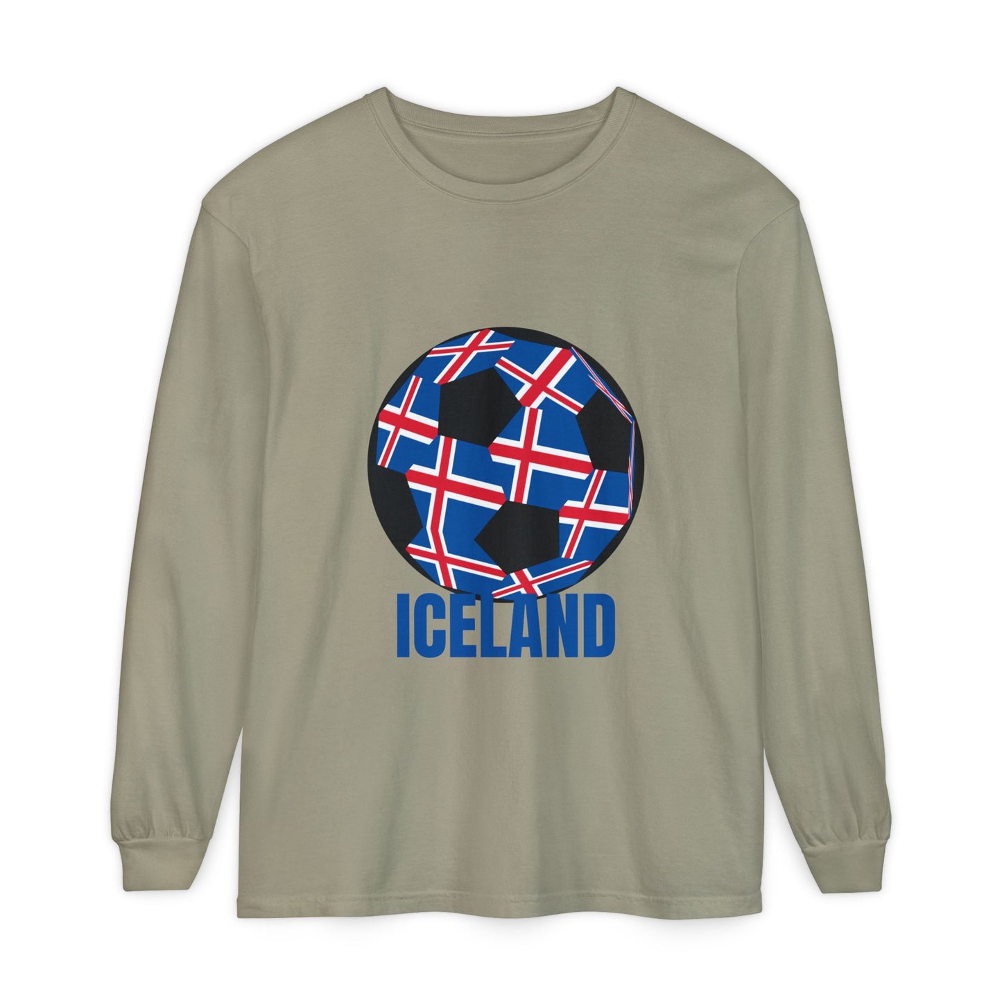 Iceland Fan Specialty Soccer Ball Design Long Sleeve Tee