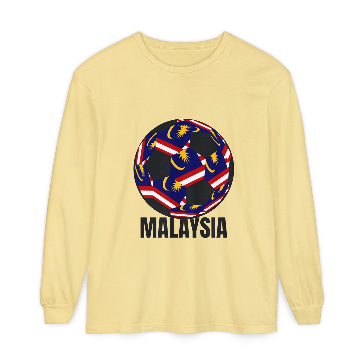 Malaysia Fan Specialty Soccer Ball Design T Shirt Long Sleeve Tee