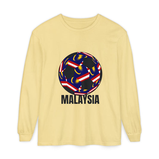 Malaysia Fan Specialty Soccer Ball Design T Shirt Long Sleeve Tee