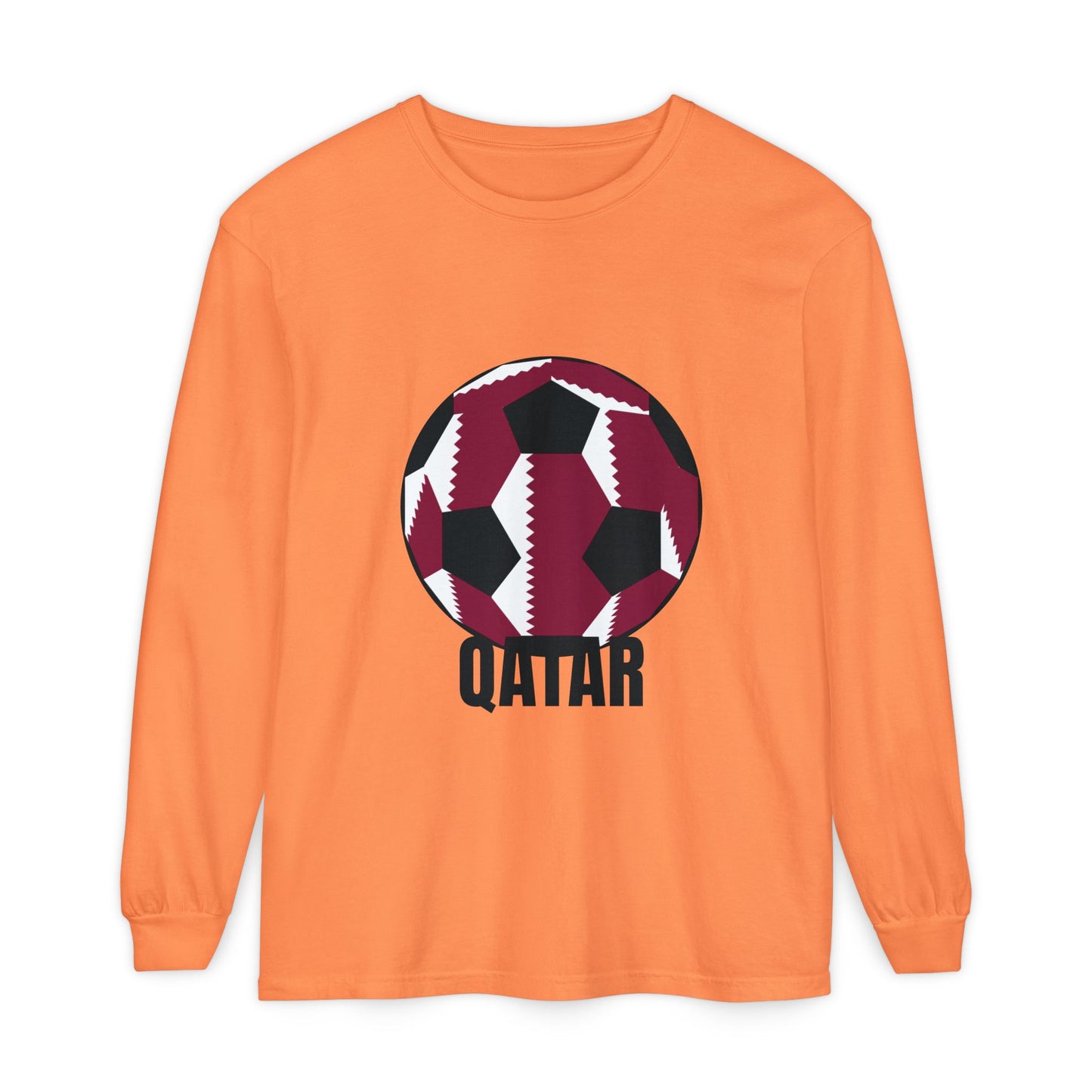 Qatar Fan Specialty Soccer Ball Design T Shirt Long Sleeve T-Shirt