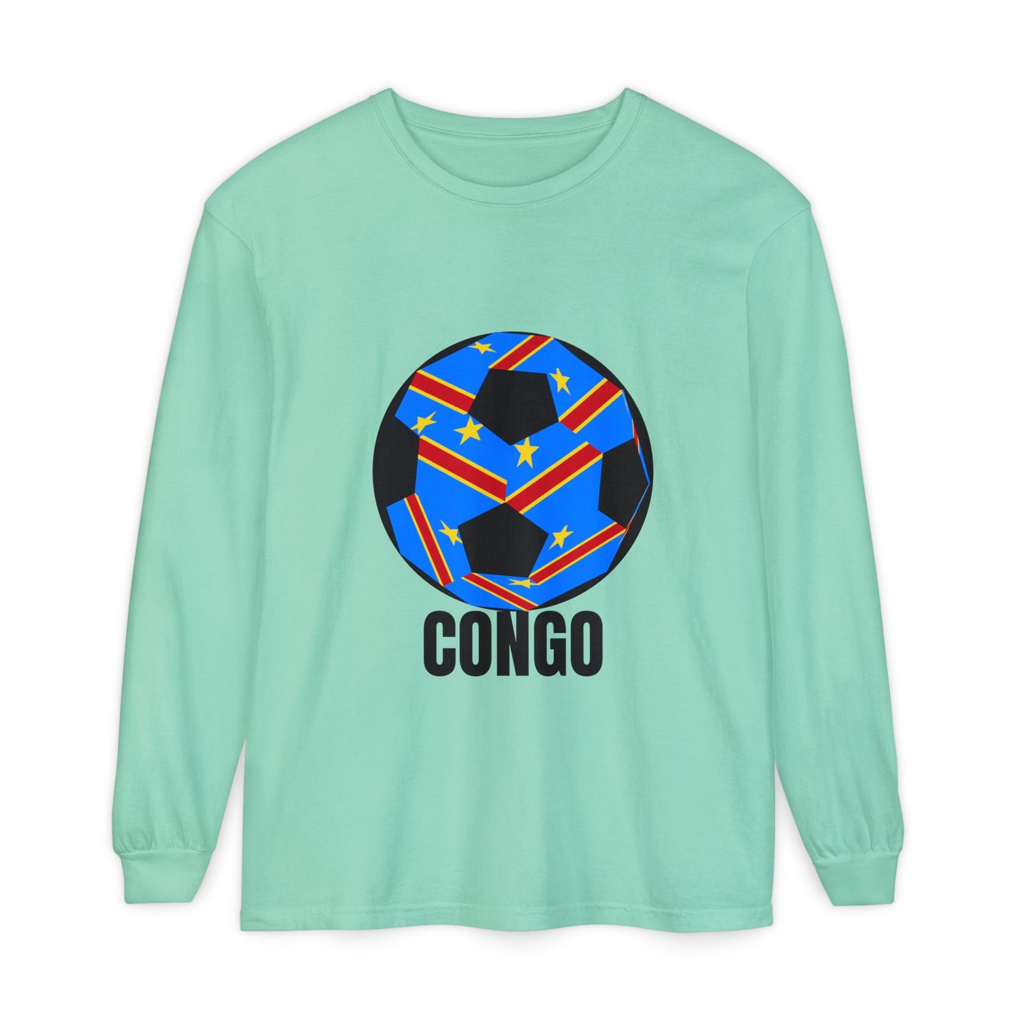 Congo Fan Specialty Soccer Ball Design T Shirt Long Sleeve T-Shirt Black Text