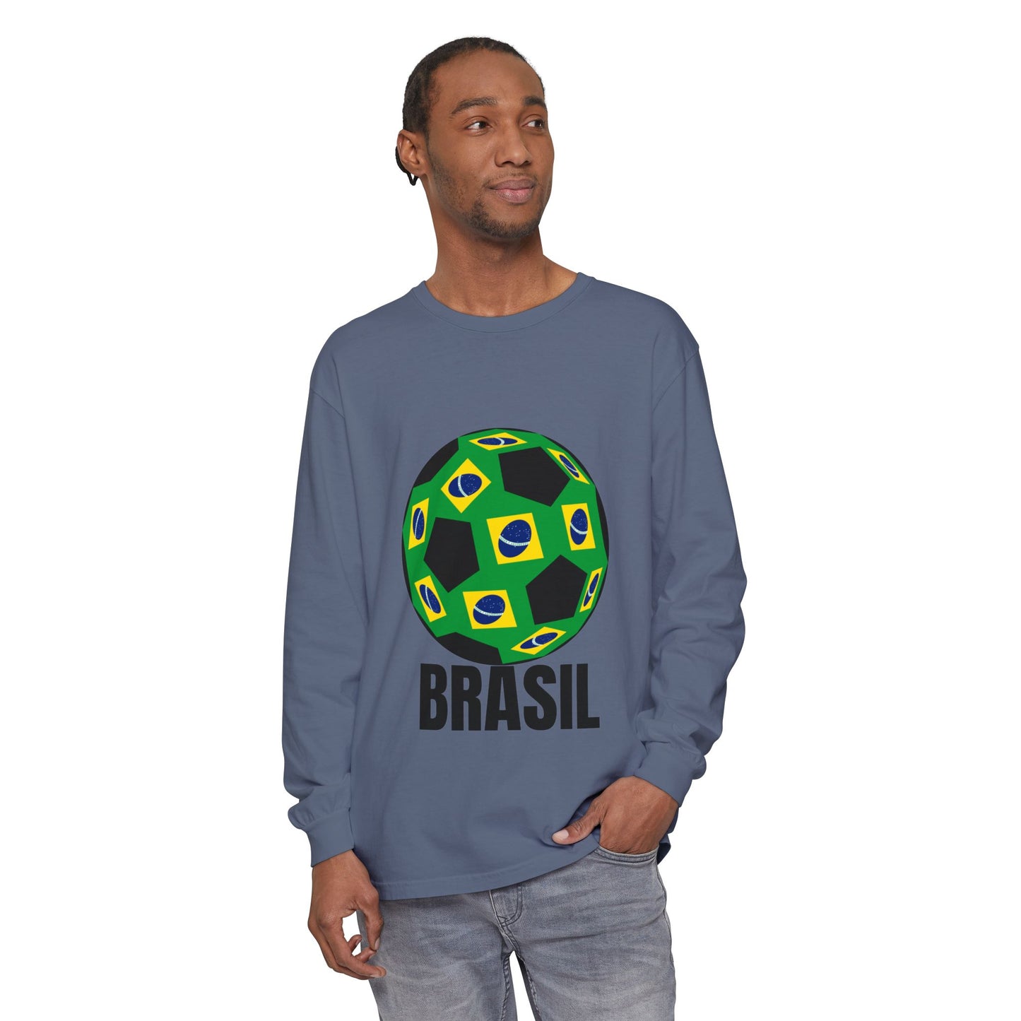 Brasil Fan Specialty Soccer Ball Design Long Sleeve T Shirt