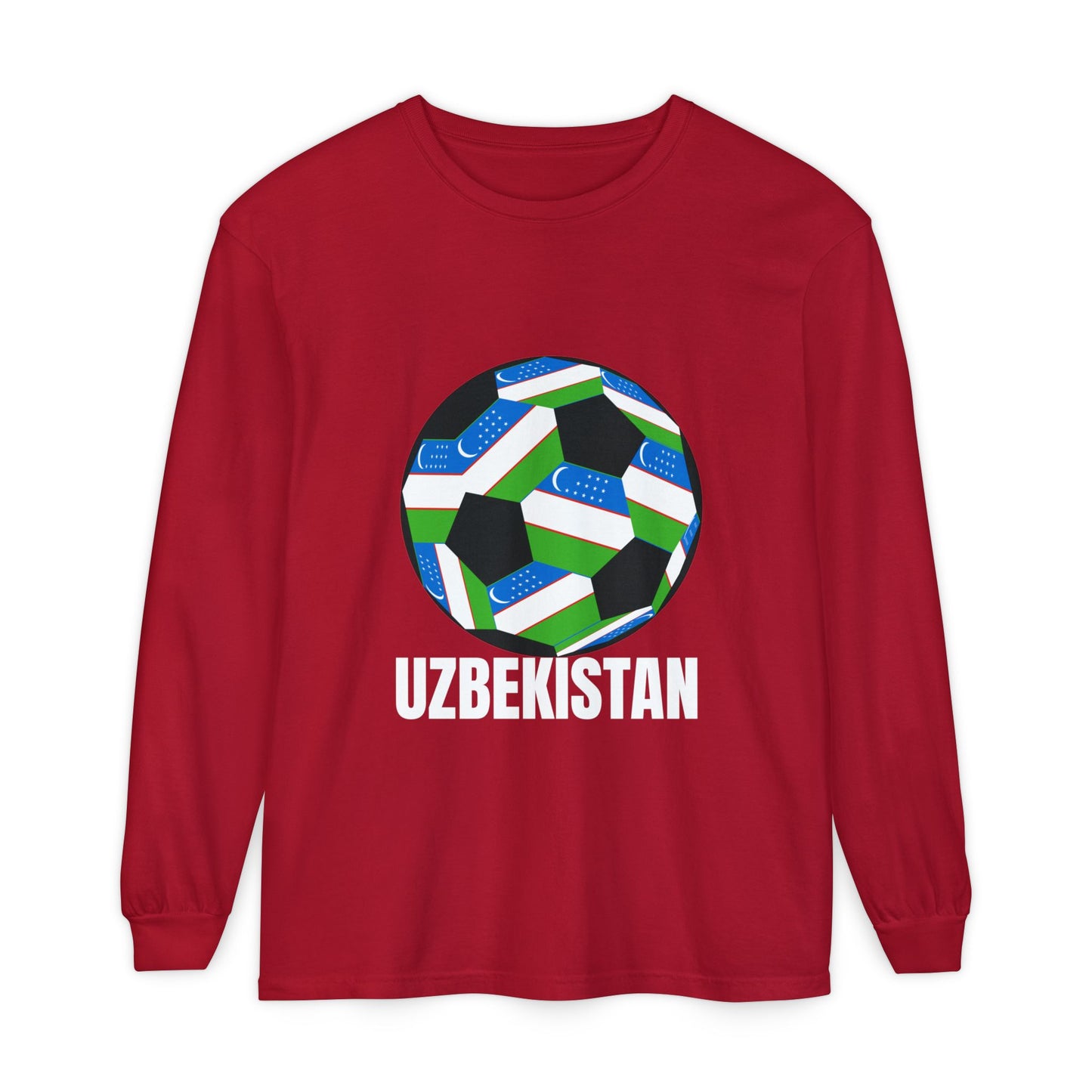 Uzbekistan Fan Specialty Soccer Ball Design Long Sleeve Shirt