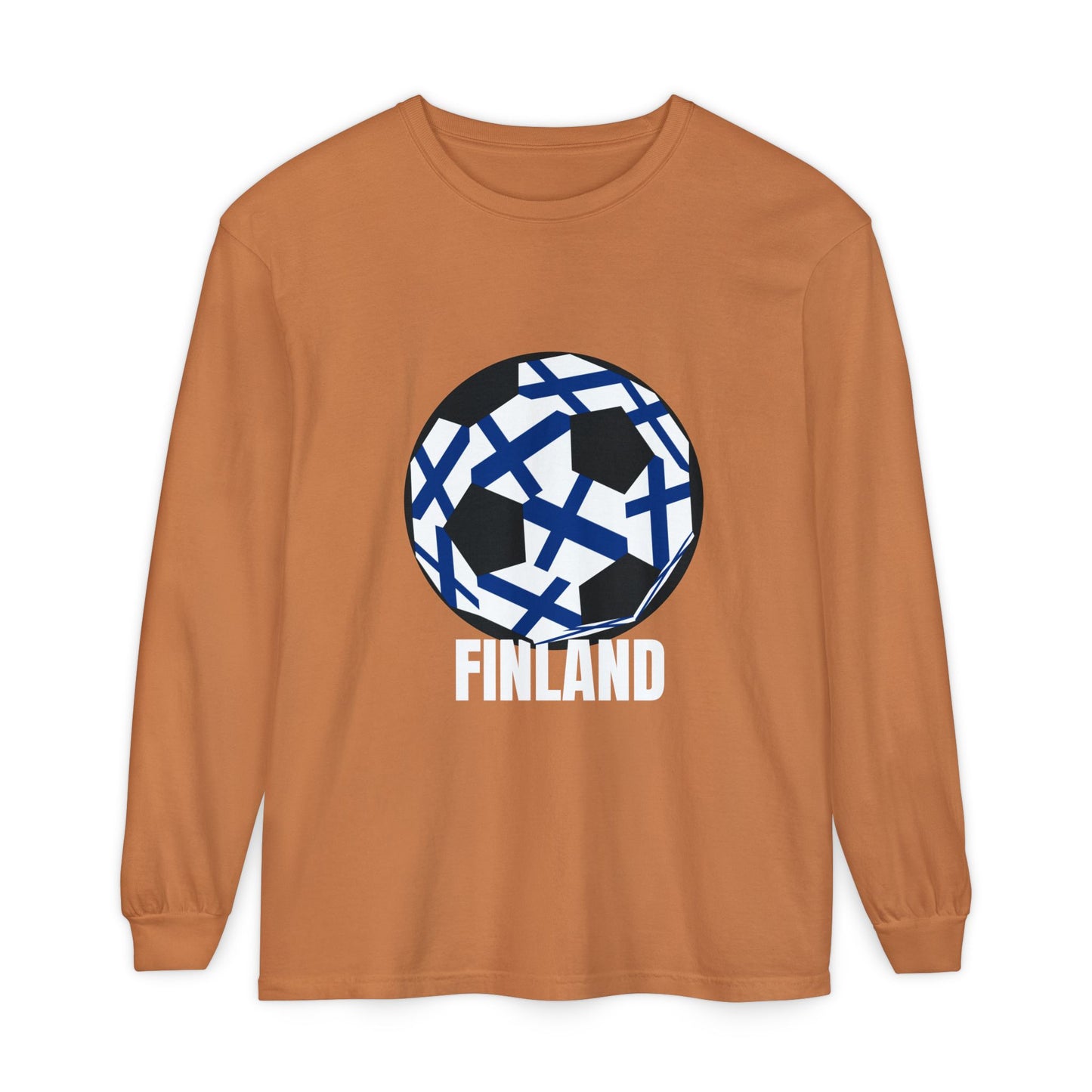 Finland Fan Specialty Soccer Ball Design Long Sleeve Tee