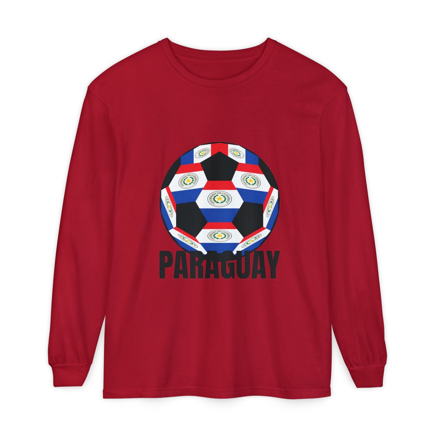Paraguay Fan Specialty Soccer Ball Design Long Sleeve Tee