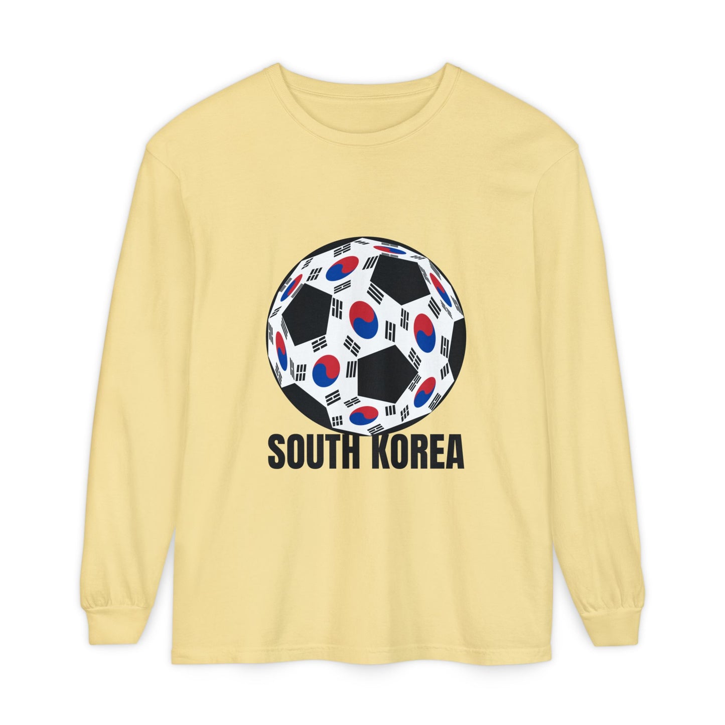 South Korea Fan Specialty Soccer Ball Design Long Sleeve Tee Black Text