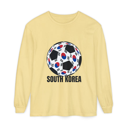 South Korea Fan Specialty Soccer Ball Design Long Sleeve Tee Black Text
