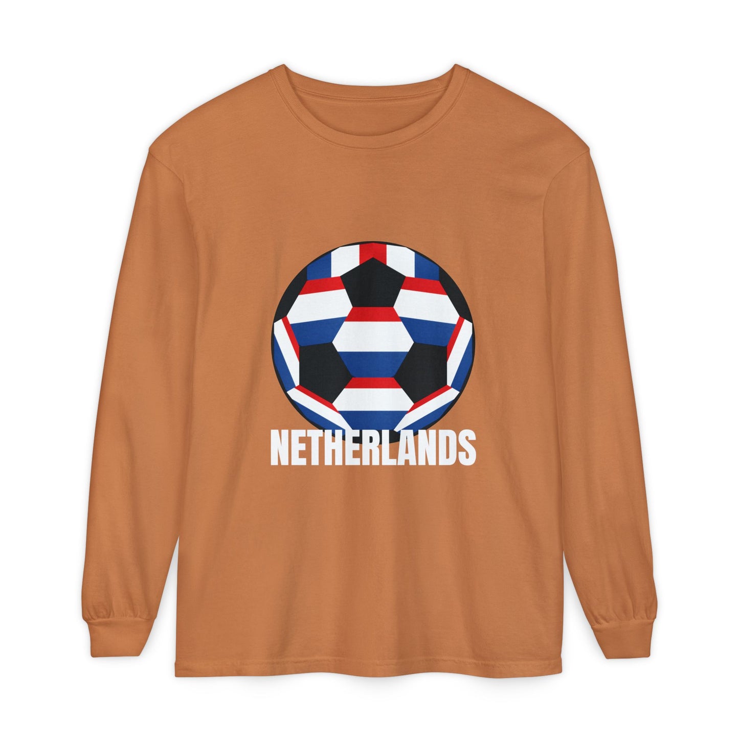 Netherlands Fan Specialty Soccer Ball Design Long Sleeve Tee