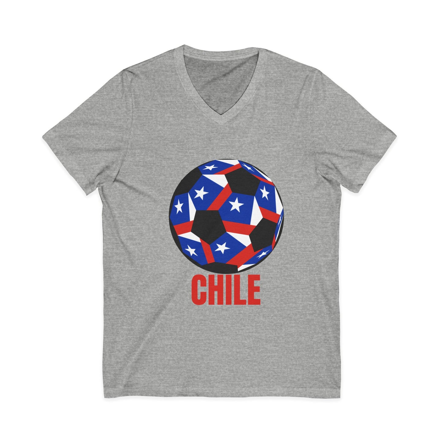 Chile Fan Speciality Soccer Ball Design Short Sleeve V-Neck Tee