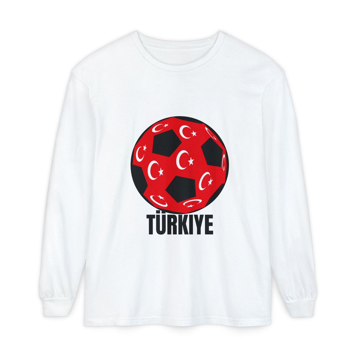 Türkiye Fan Specialty Soccer Ball Design Long Sleeve T Shirt Black Text