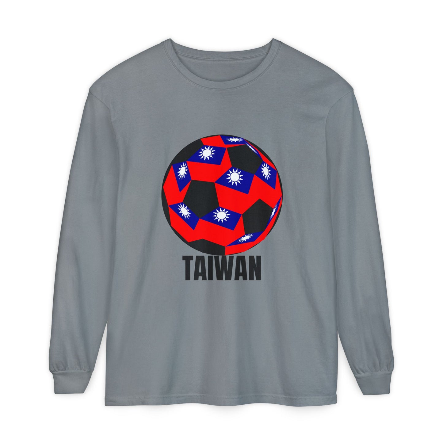 Taiwan Flag Soccer Ball Long Sleeve Tee Black Text