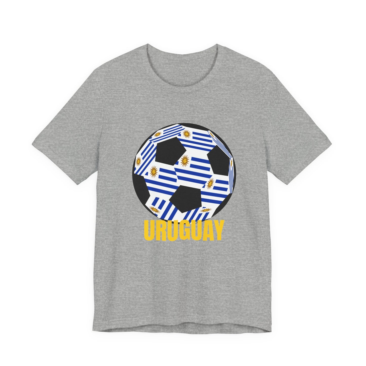 Uruguay Fan Specialty Soccer Ball Design T Shirt Gold Text