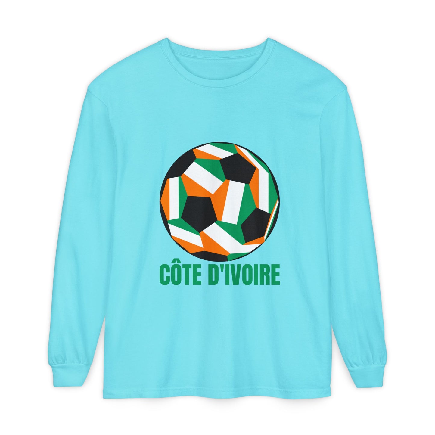 Cote D Ivoire Fan Specialty Soccer Ball Design  Long Sleeve Tee