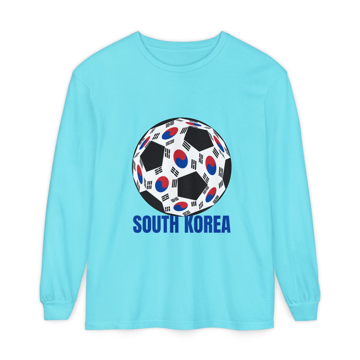 South Korea Fan Specialty Soccer Ball Design Long Sleeve Tee Blue Print