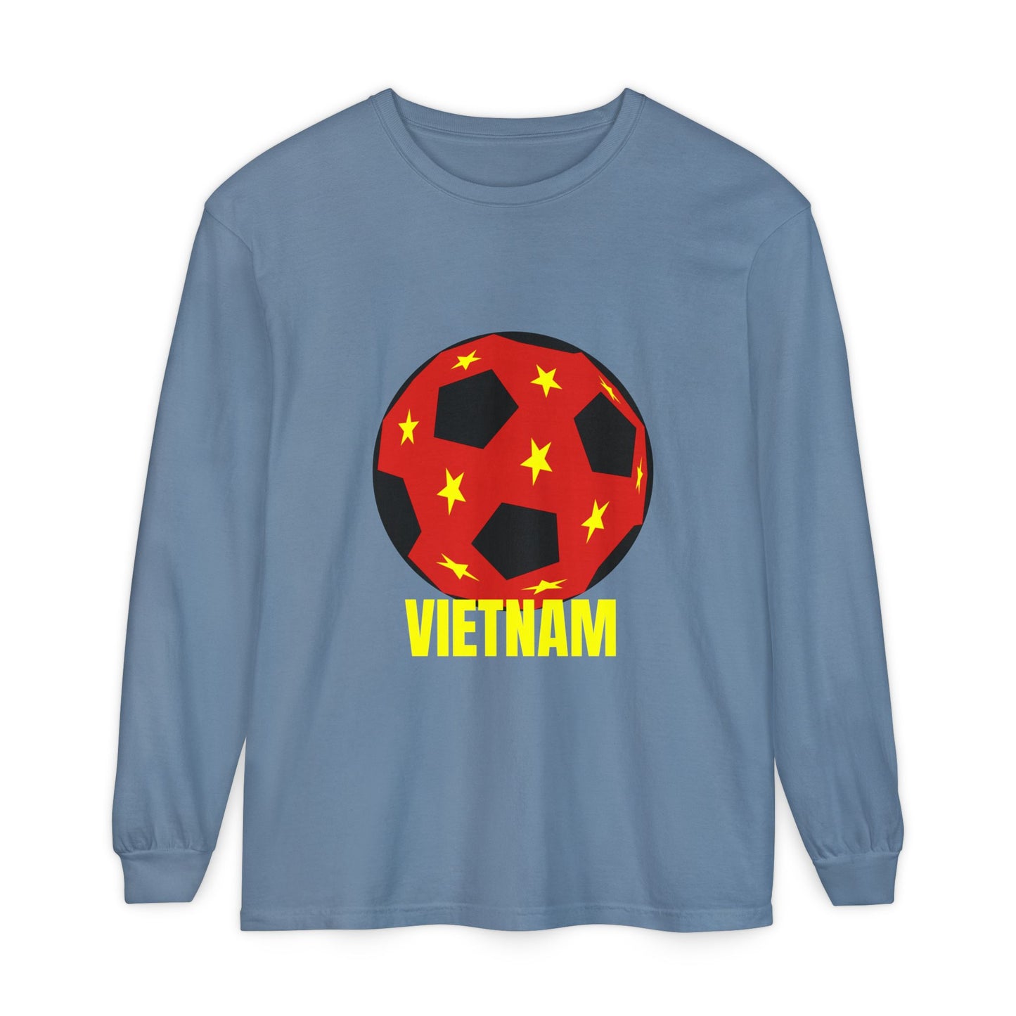 Vietnam Fan Specialty Soccer Ball Design Long Sleeve T-Shirt Gold Text