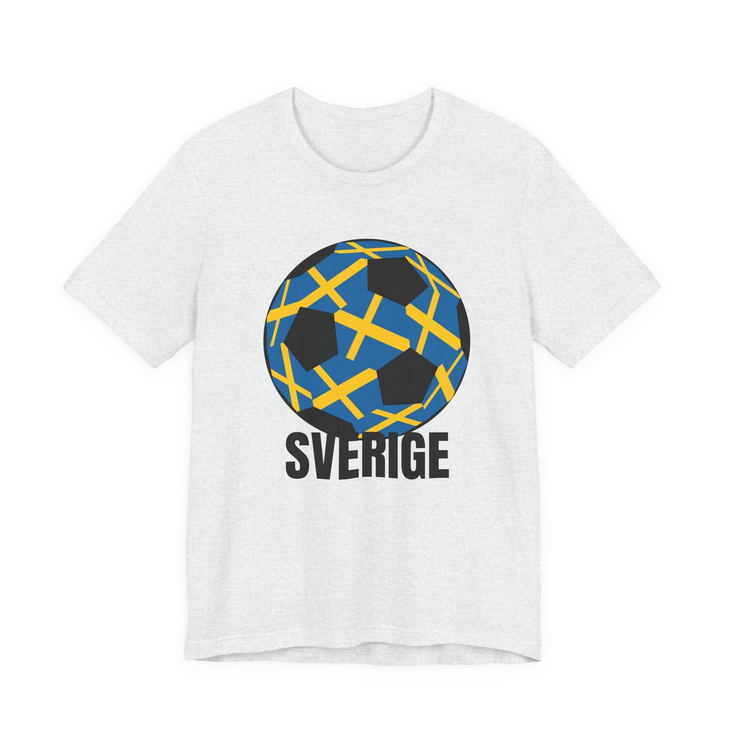 Sverige Fan Specialty Soccer Ball Design T Shirt  Black Text