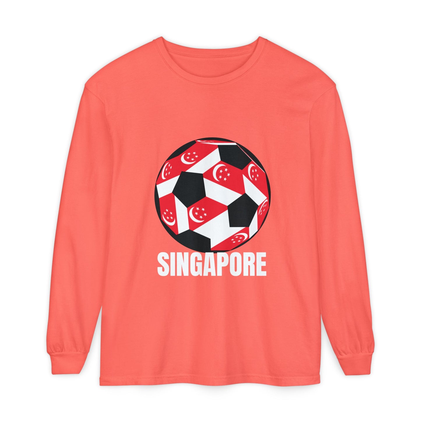 Singapore Fan Specialty Soccer Ball Design T ShirtLong Sleeve Tee White Text