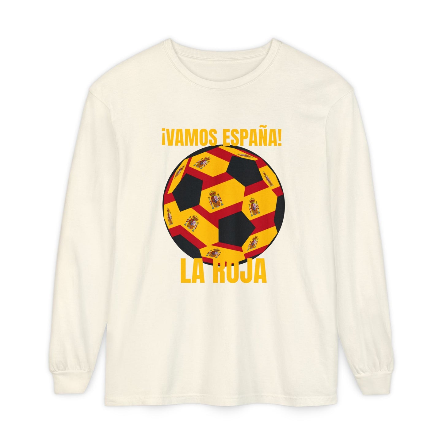 La Roja Soccer Long Sleeve Tee — ¡Vamos España! Gold Text