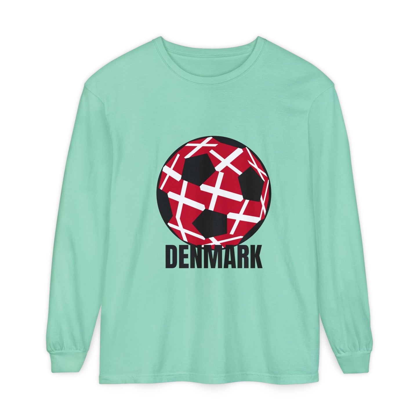 Denmark Fan Specialty Soccer Ball Design Long Sleeve T-Shirt