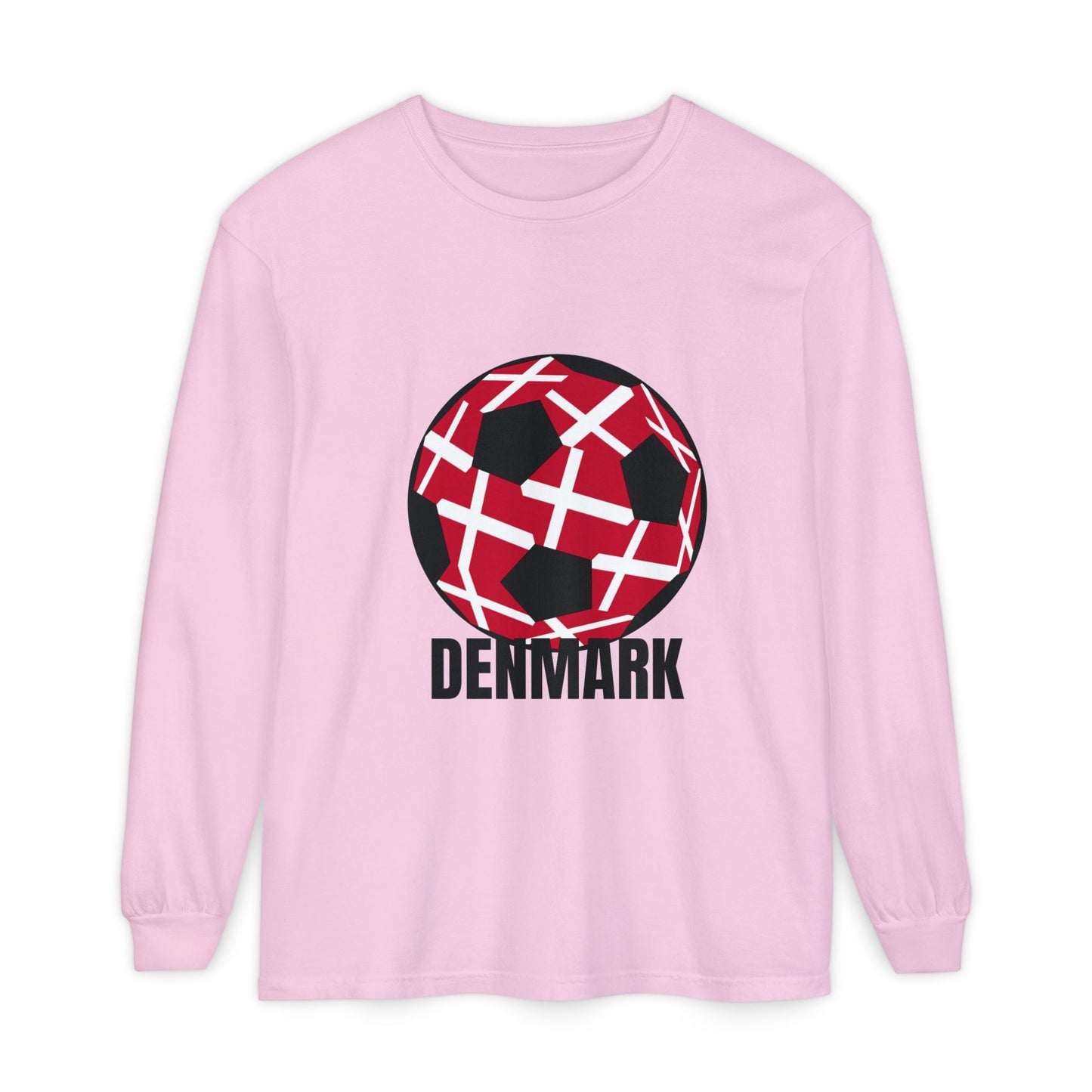 Denmark Fan Specialty Soccer Ball Design Long Sleeve T-Shirt