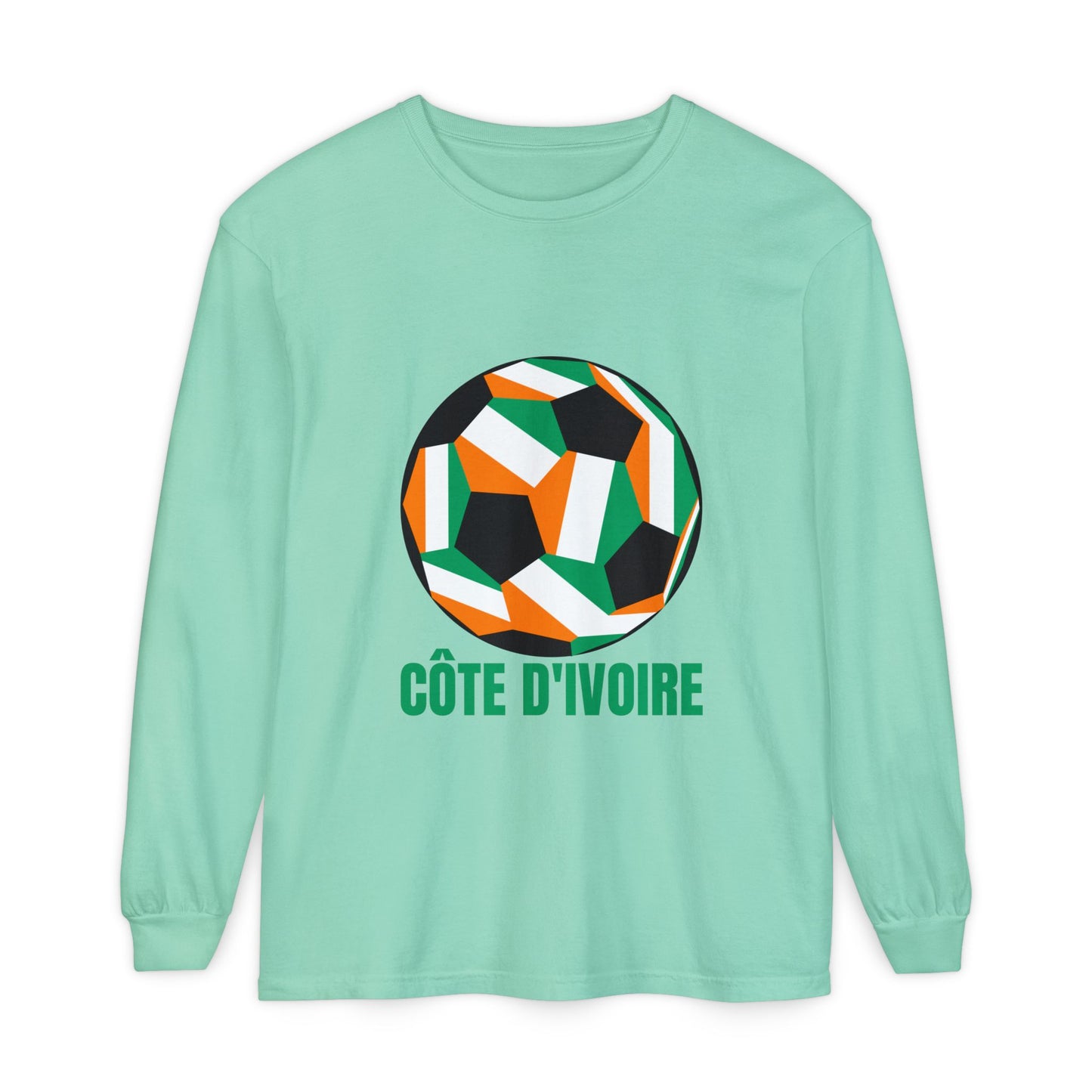 Cote D Ivoire Fan Specialty Soccer Ball Design  Long Sleeve Tee
