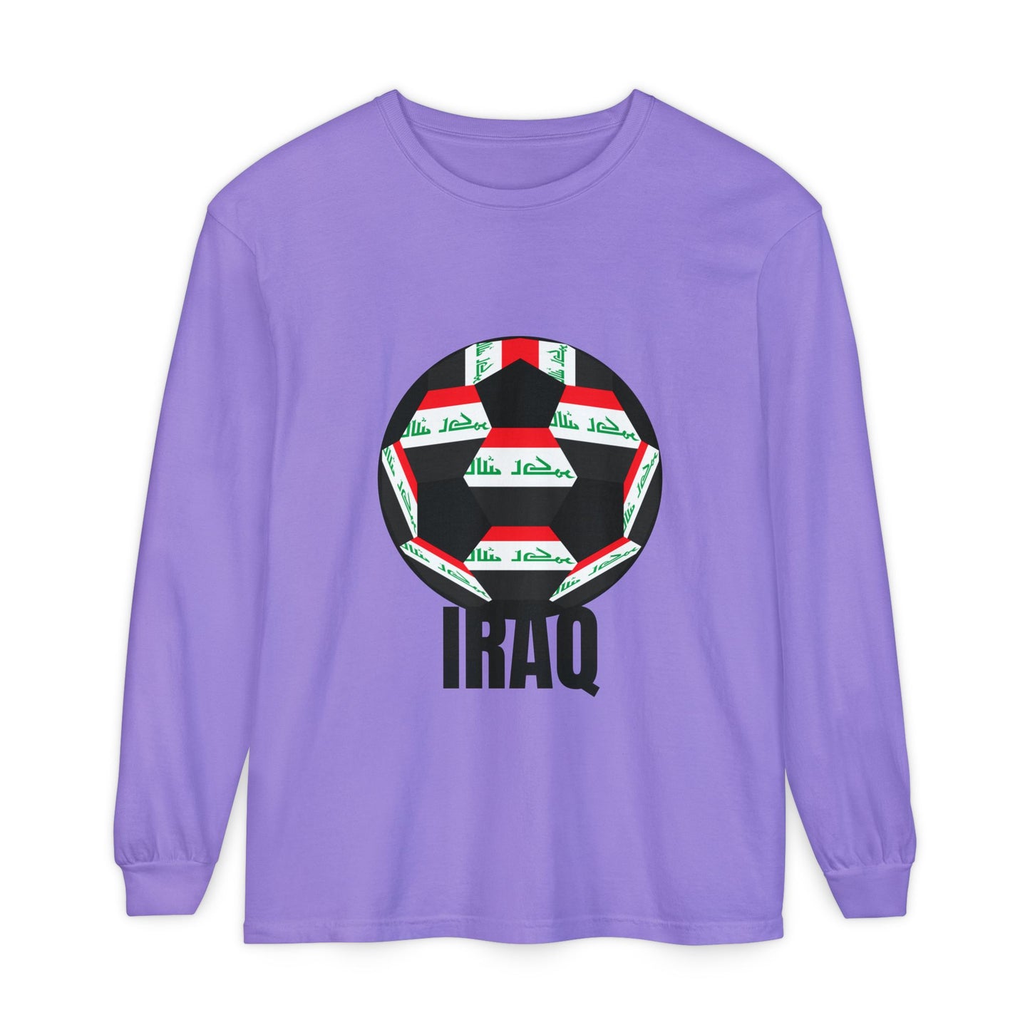 Iraq Fan Specialty Soccer Ball Design T Shirt Long Sleeve Tee