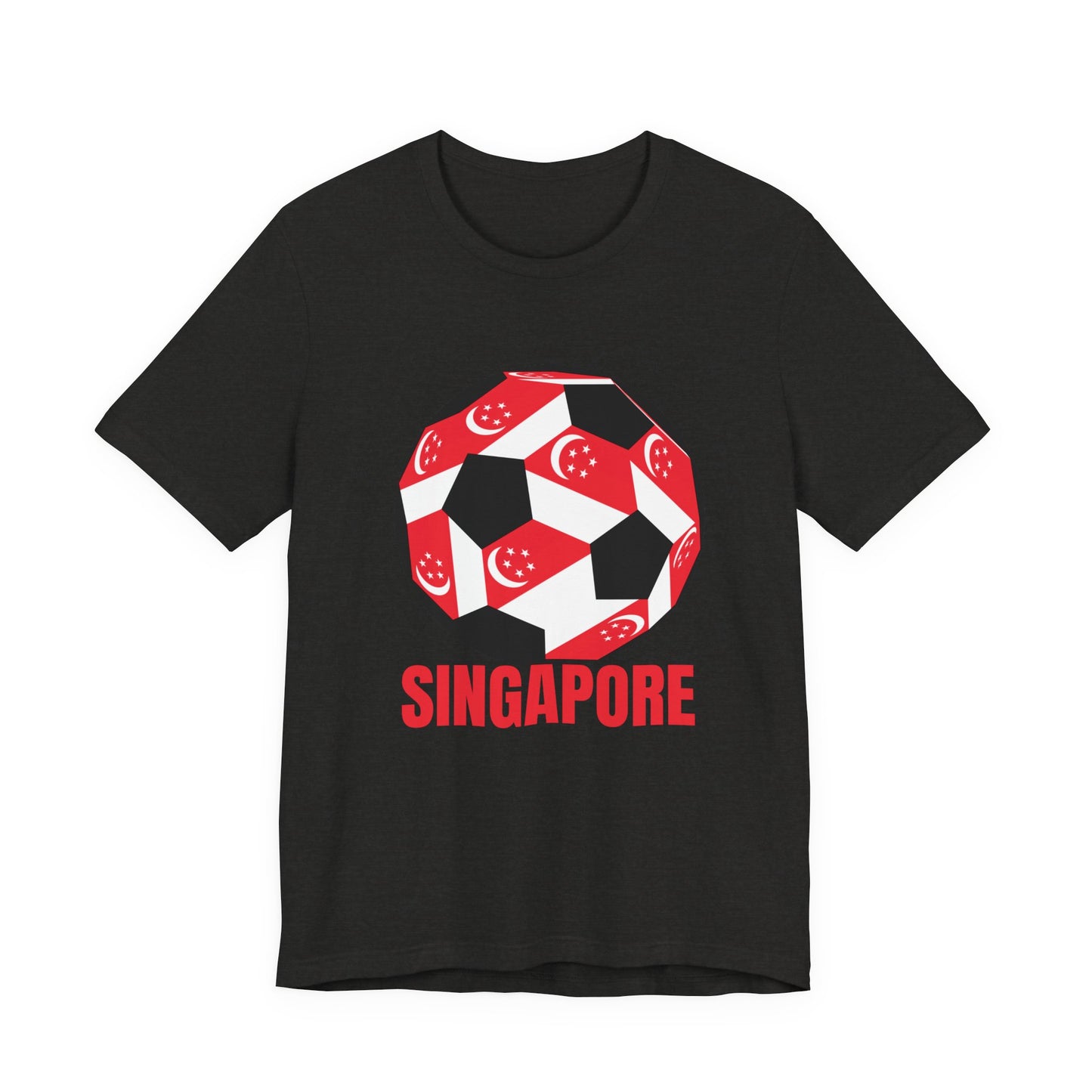 Singapore Fan Specialty Soccer Ball Design T Shirt Red Text