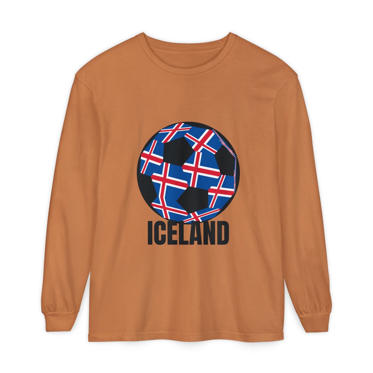 Iceland Fan Specialty Soccer Ball Design Long Sleeve Tee