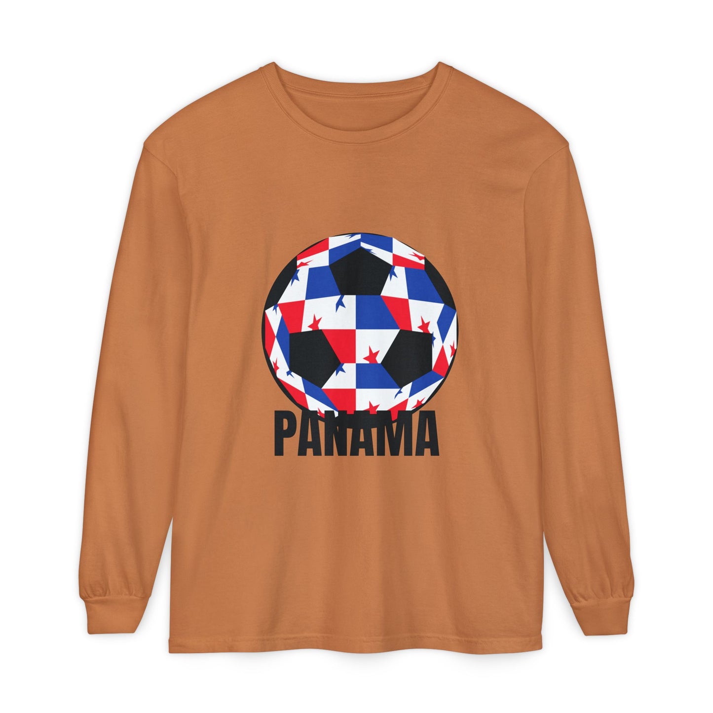 Panama Fan Specialty Soccer Ball Design T Shirt Long Sleeve Tee Black Text