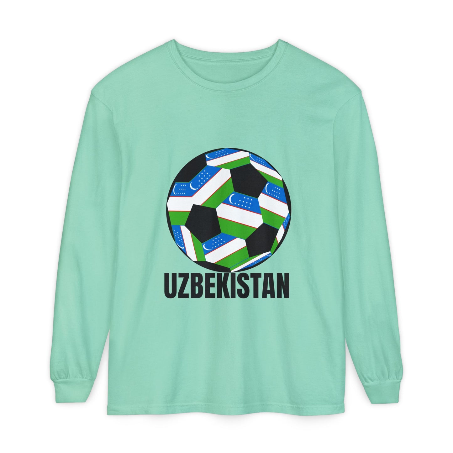 Uzbekistan Fan Specialty Soccer Ball Design Long Sleeve Tee