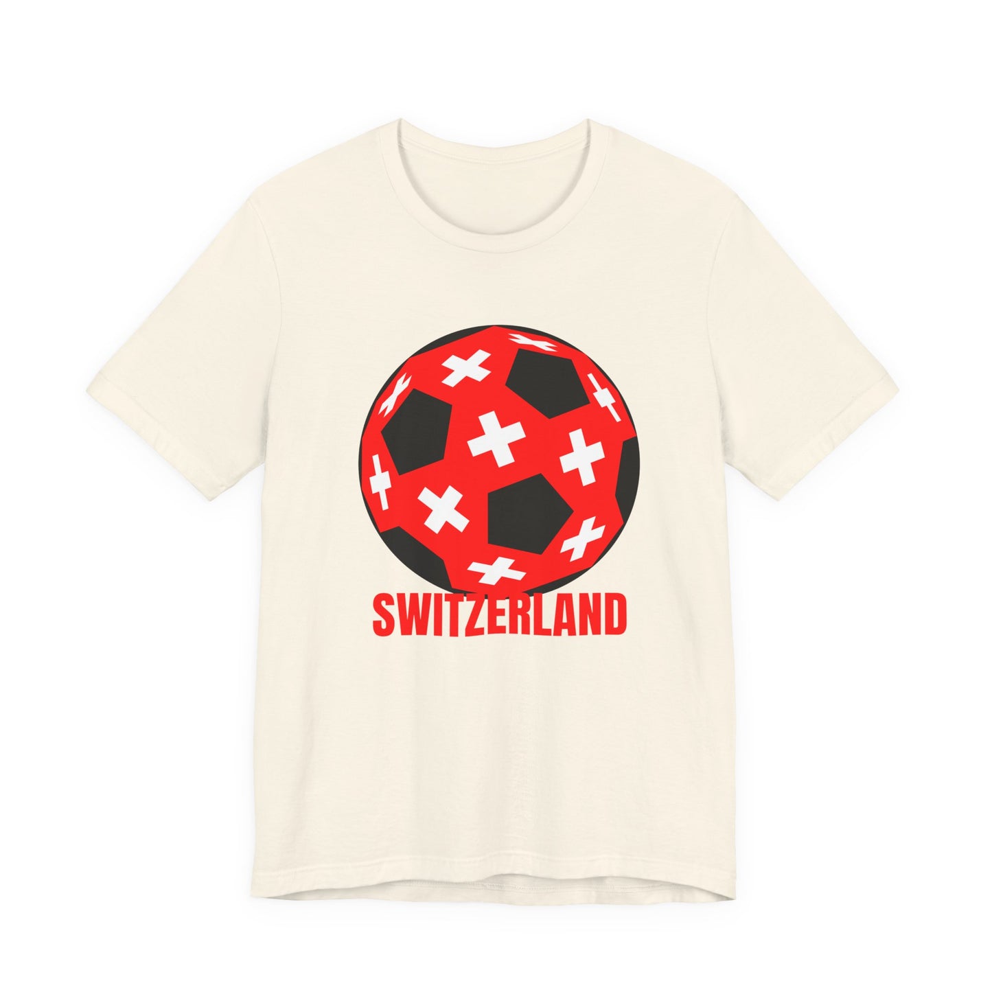 Switzerland Fan Specialty Soccer Ball Design T Shirt Red Text
