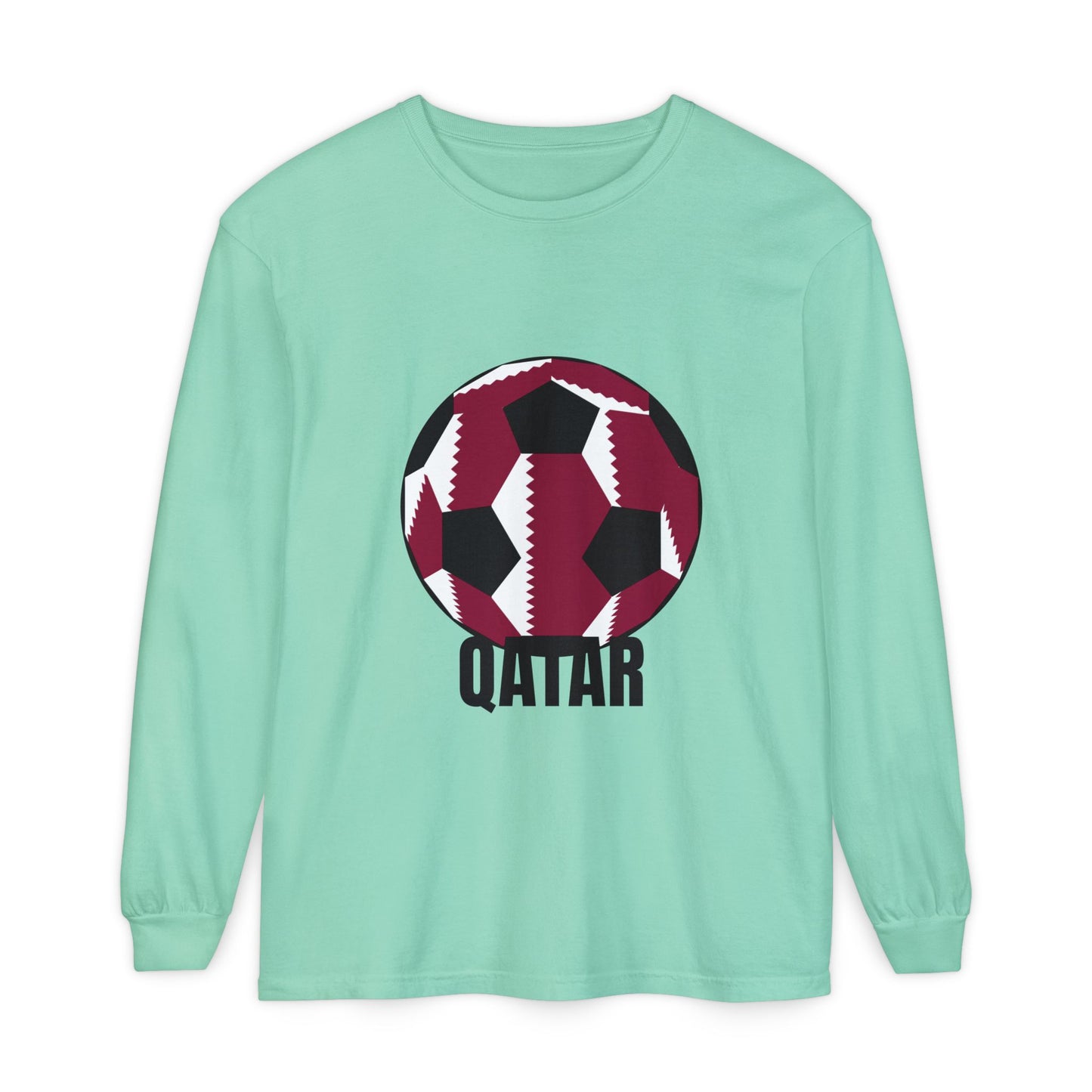 Qatar Fan Specialty Soccer Ball Design T Shirt Long Sleeve T-Shirt
