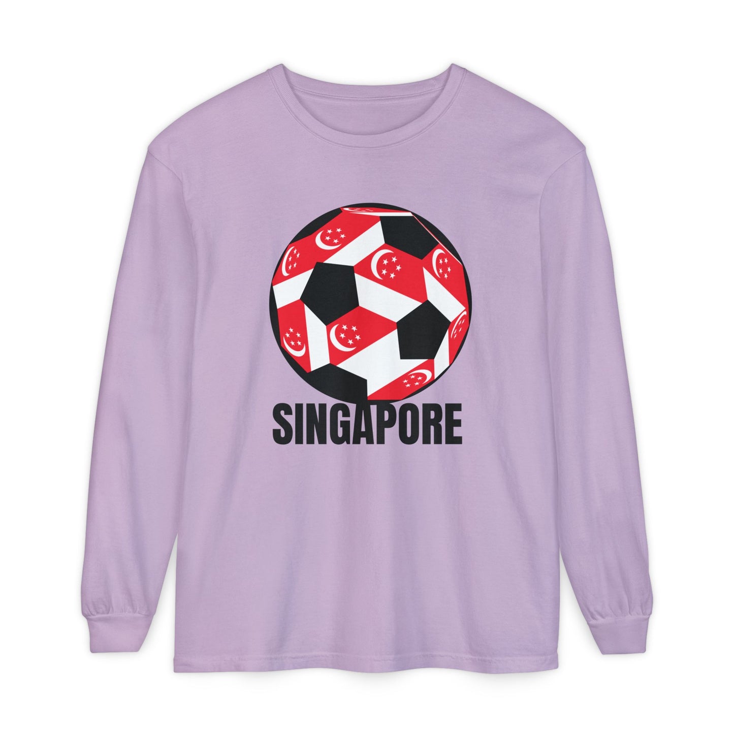 Singapore Fan Specialty Soccer Ball Design T Shirt Long Sleeve Tee Black Text