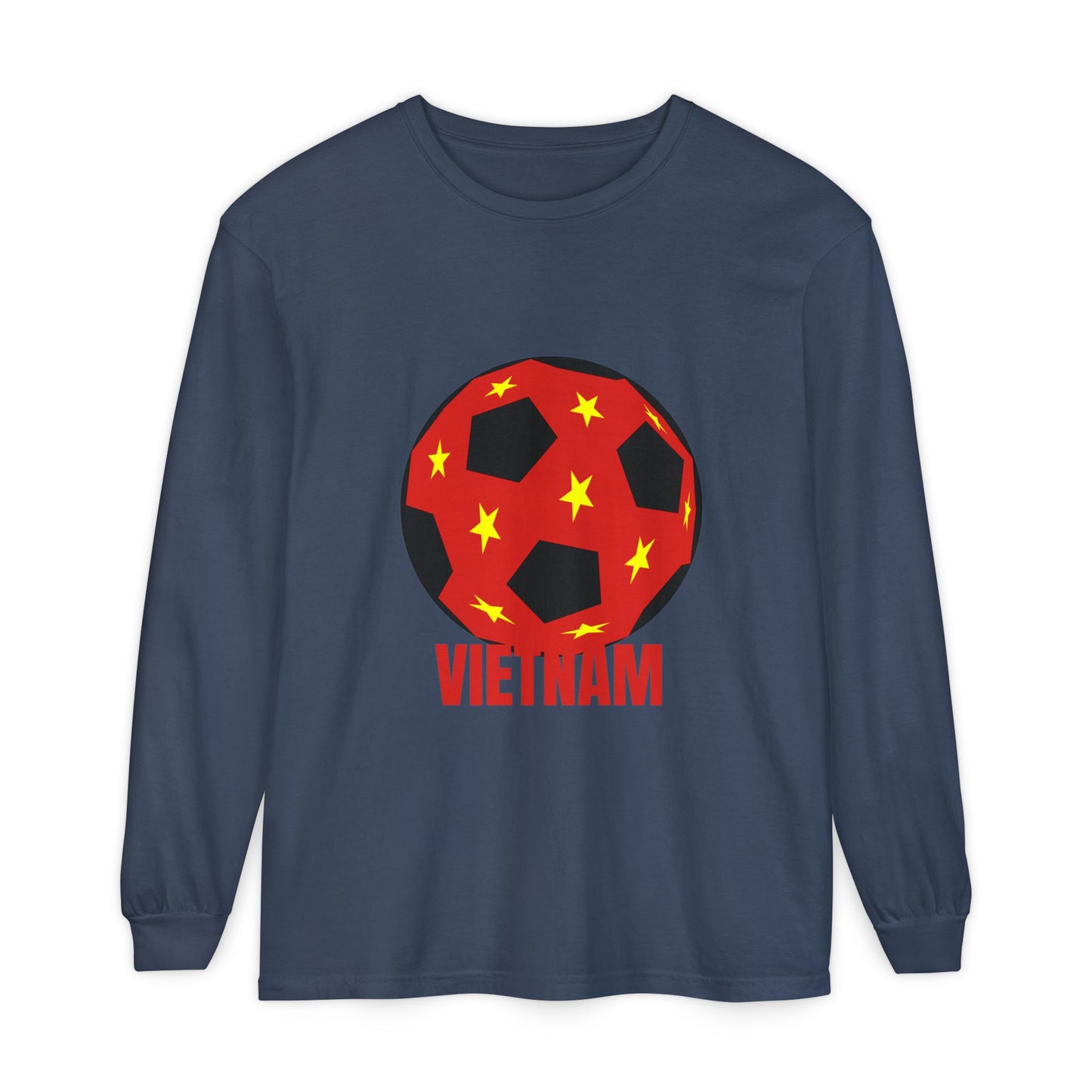 Vietnam Fan Specialty Soccer Ball Design Long Sleeve Tee Red Text