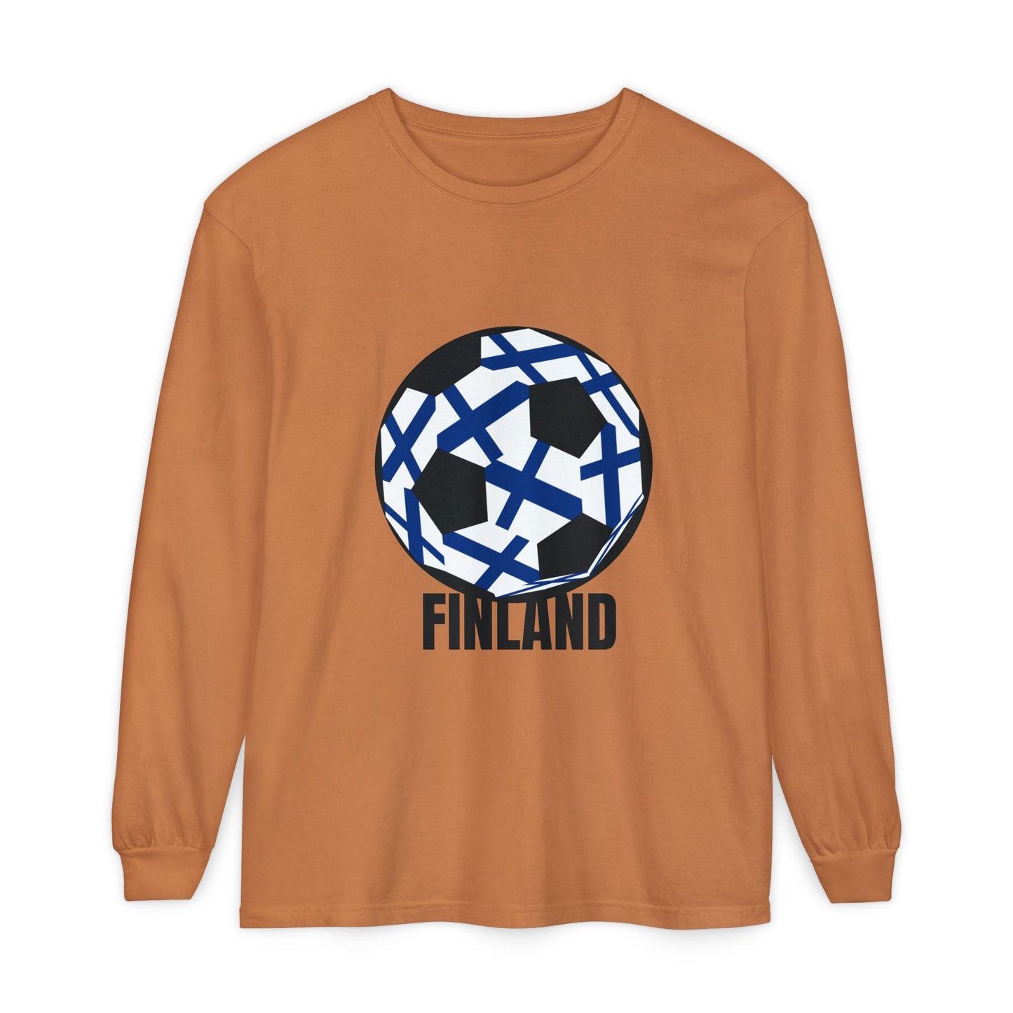 Finland Fan Specialty Soccer Ball Design Long Sleeve Tee