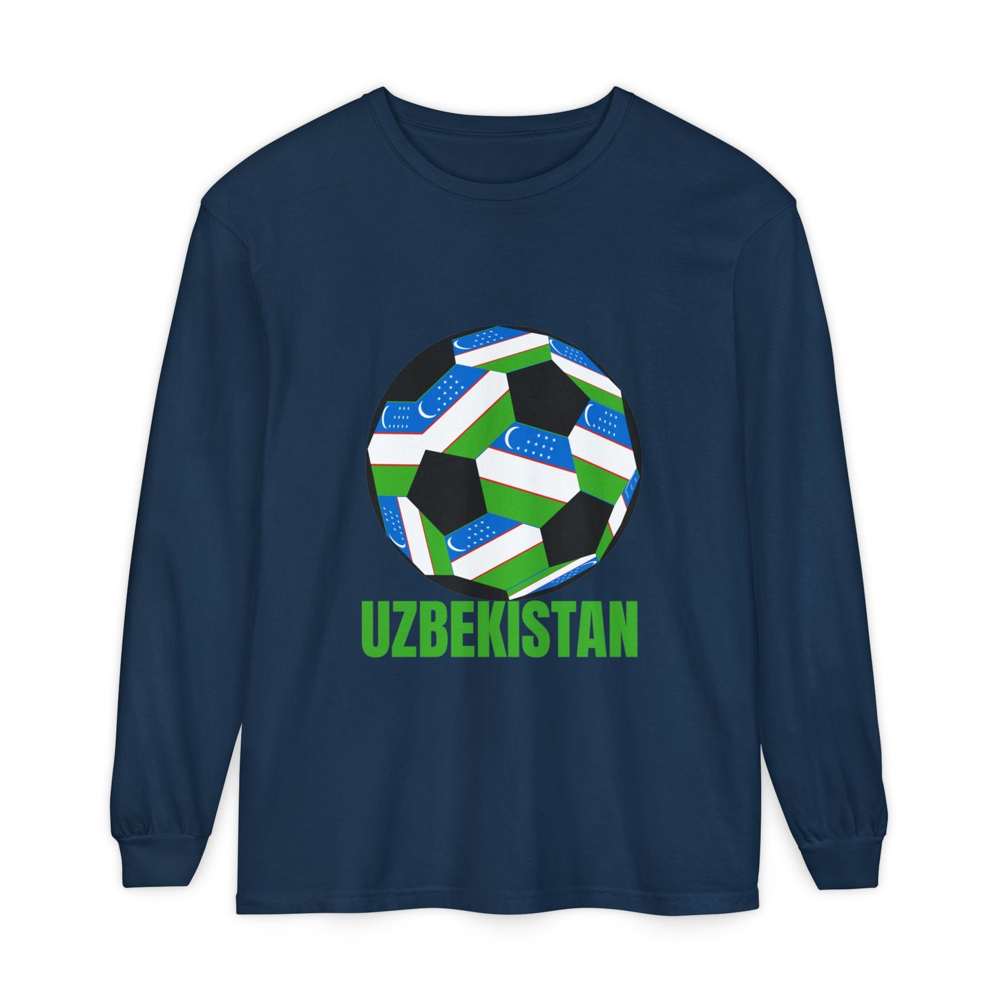 Uzbekistan Fan Specialty Soccer Ball Design Long Sleeve Tee