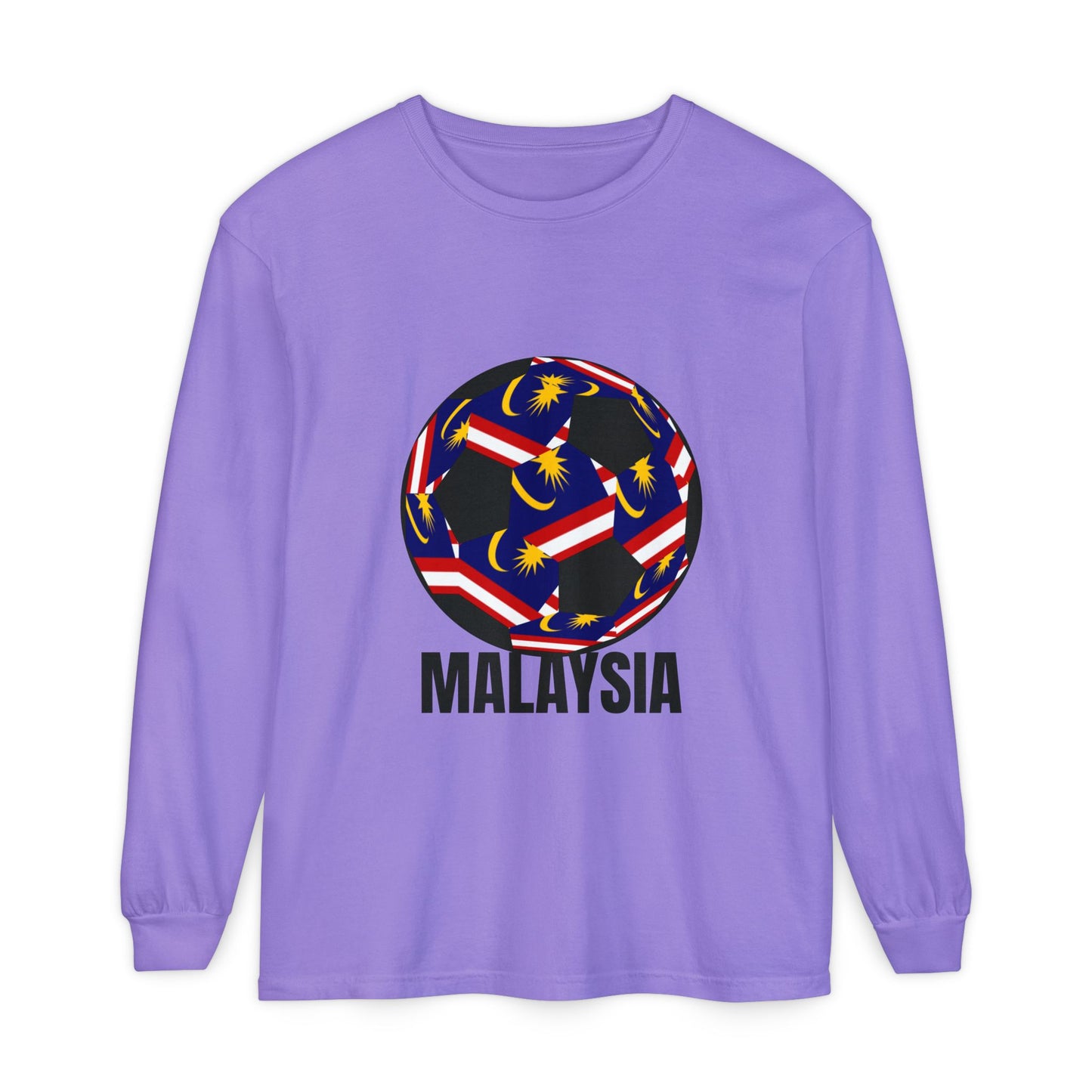 Malaysia Fan Specialty Soccer Ball Design T Shirt Long Sleeve Tee
