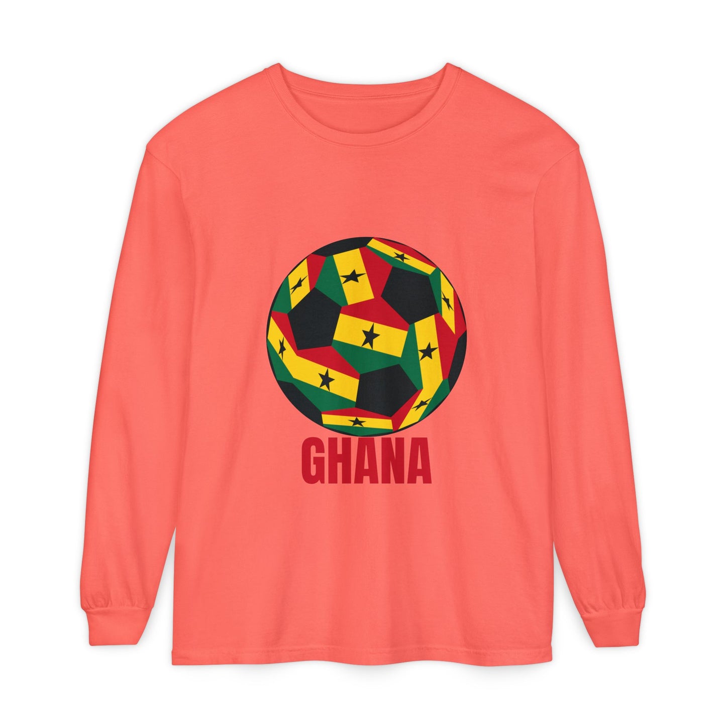 Ghana Fan Specialty Soccer Ball Design Long Sleeve Tee