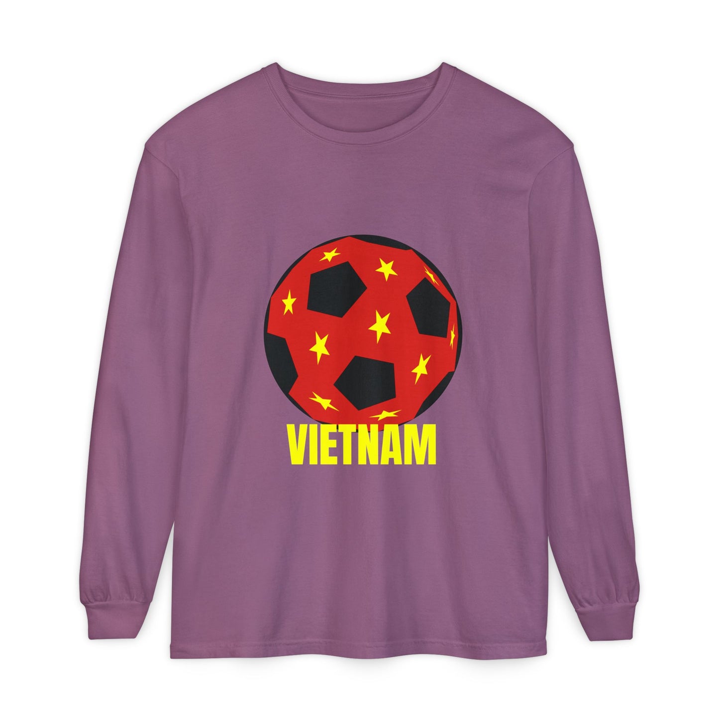 Vietnam Fan Specialty Soccer Ball Design Long Sleeve T-Shirt Gold Text