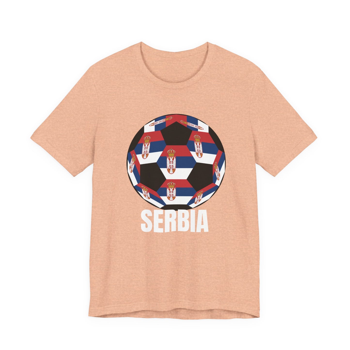 Serbia Fan Specialty Soccer Ball Design T Shirt White Text