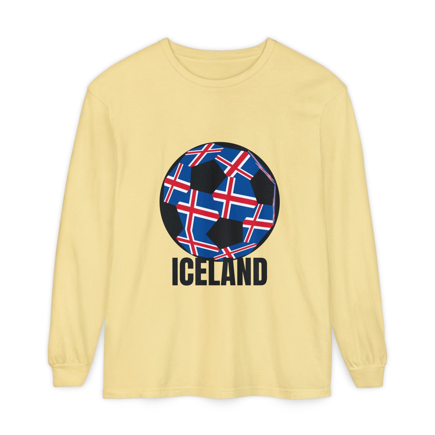 Iceland Fan Specialty Soccer Ball Design Long Sleeve Tee
