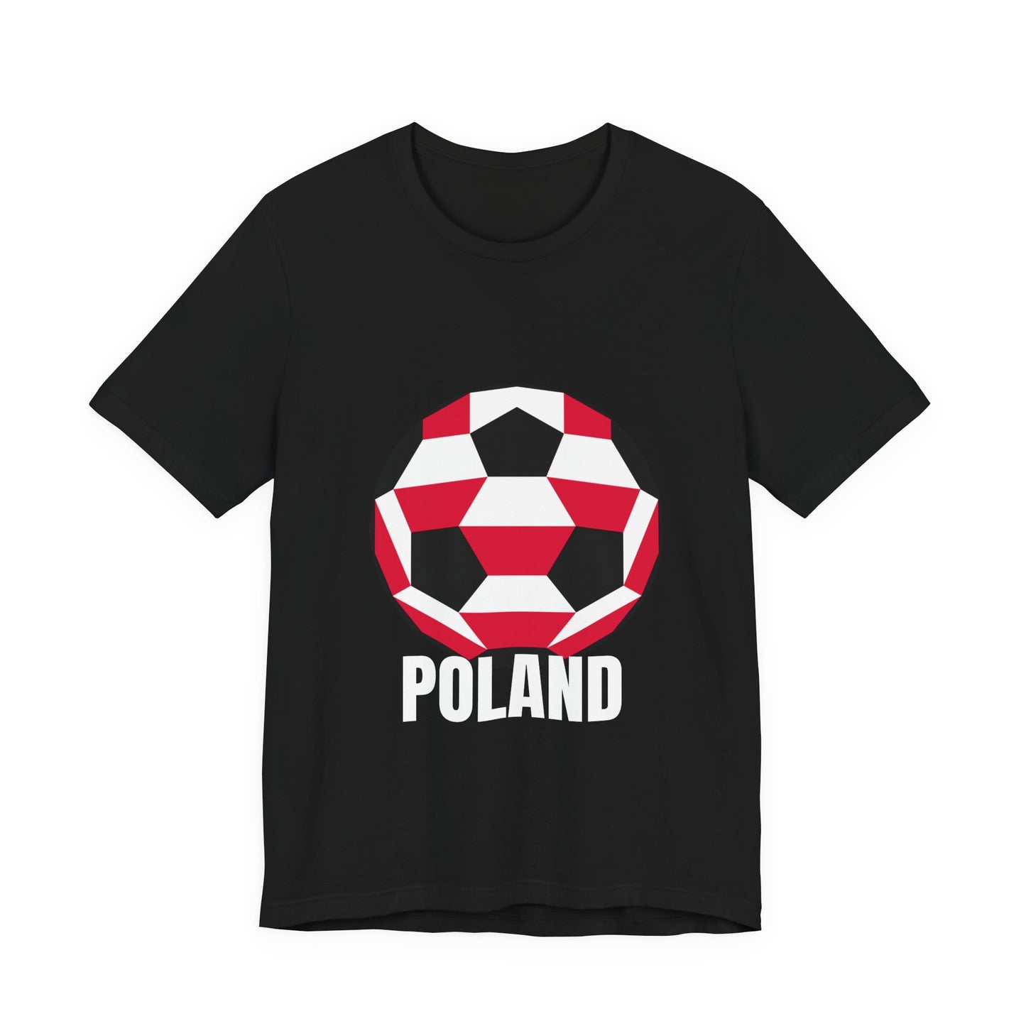 Poland Fan Specialty Soccer Ball Design T Shirt White Text